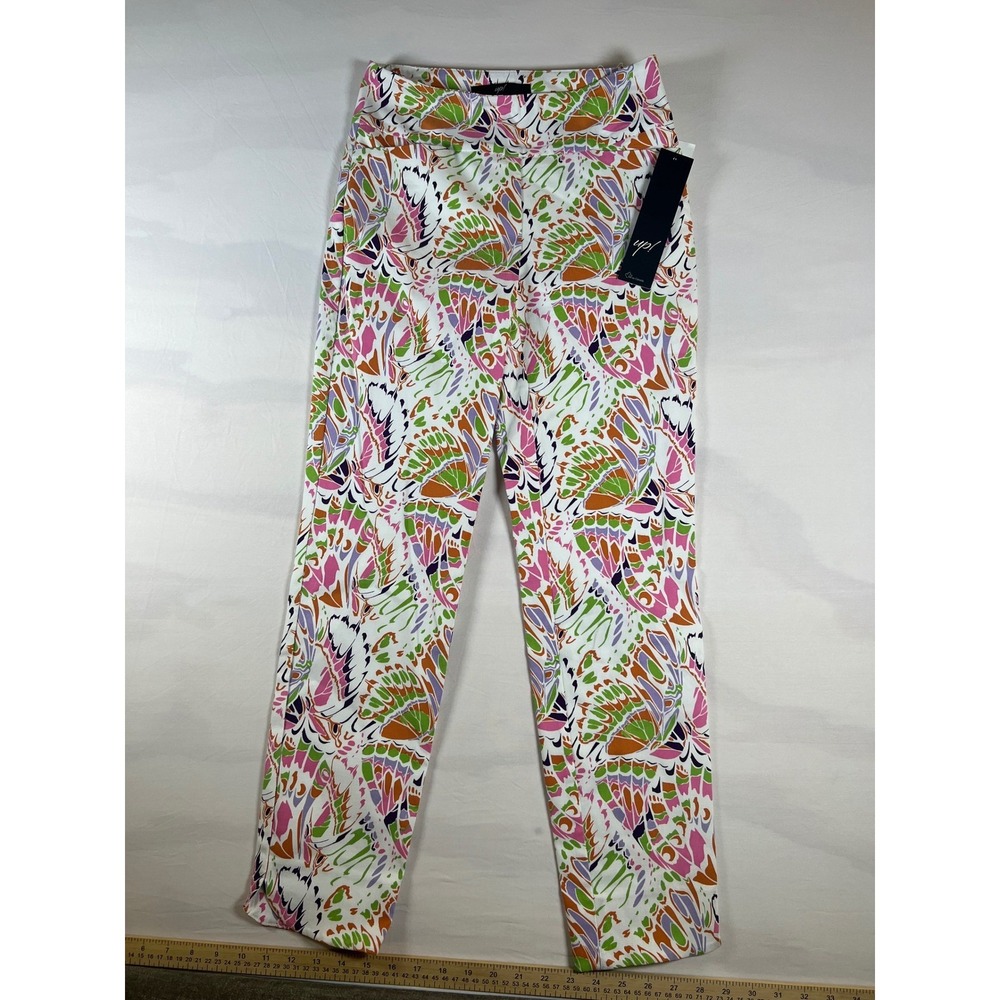 Up! Pants Butterfly Print‎ High Rise Slim Leg Pants White Size 2 NWT